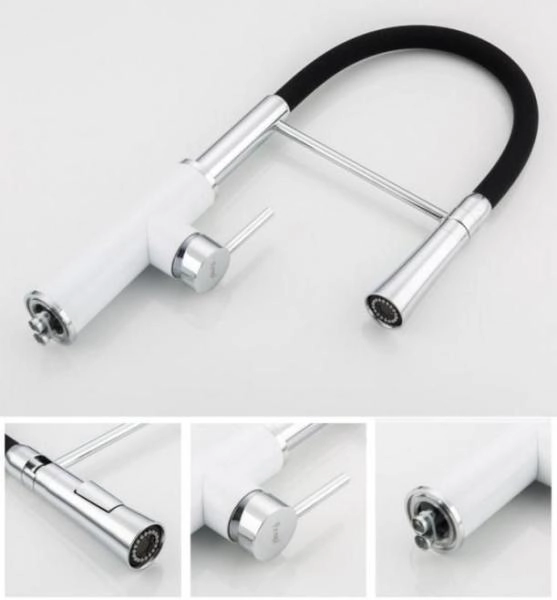 Смеситель для кухни Frap F4452-8 черный-белый, гибкий излив