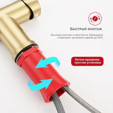 Смеситель RAGLO R86.49.03, с выдвижным изливом, золотой сатин