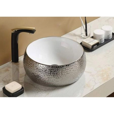 Раковина CeramaLux C1062 LuxeLine 40 см на столешницу, цвет серебро