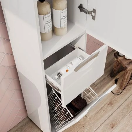 Пенал для ванной c корзиной напольный Volna Adel 35 напольная белый глянец