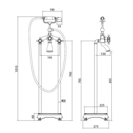 Смеситель ABBER Klassik AF8415G напольный для ванны, золото
