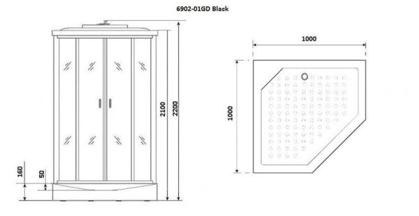 Душевая кабина Niagara Premium NG-6902-01GD BLACK (1000х1000х2200) низкий поддон(16 см) стекло ТОНИРОВАННОЕ