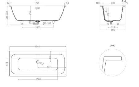 Ванна Salini ORLANDA AXIS KIT 180x80 S-Sense глянцевая 103312G