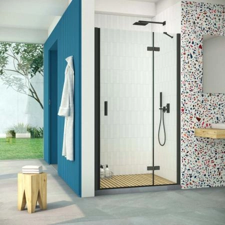 Душевая дверь Vegas-glass AFP Retta 90 02М 01 R, профиль черный матовый, стекло прозрачное
