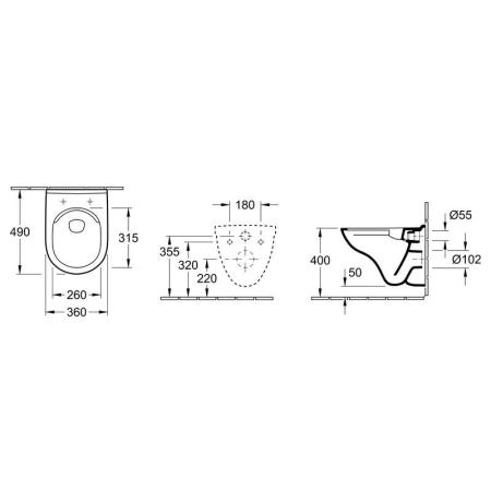 Унитаз Villeroy&Boch O.NOVO 5688HR01 (5688R001+9M38S101) подвесной с сиденьем