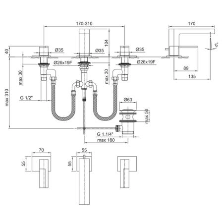 Fantini AR/38 Смеситель для раковины, 3 отверстия, цвет: хром