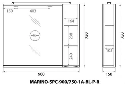 Шкаф Belbagno MARINO Bianco Lucido зеркальный подвесной с подсветкой, левосторонний MARINO-SPC-900/750-1A-BL-P-L