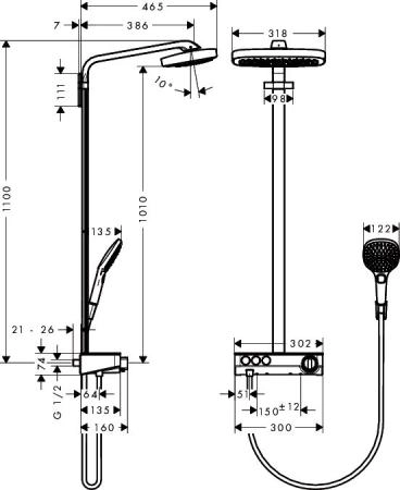 Hansgrohe Raindance Select 27127000 Душевая система Showerpipe E 300 3jet