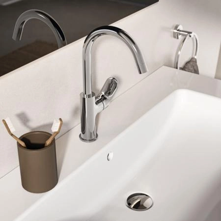 Ideal Standard Ceralife O Смеситель для раковины, на 1 отв., H21.5см., с поворотным изливом, с донным клапаном,  цвет: хром