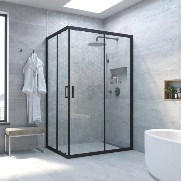 Душевой уголок Vegas-glass ZA-F NOVO h2000 100*80 02М 01, профиль черный матовый, стекло прозрачное