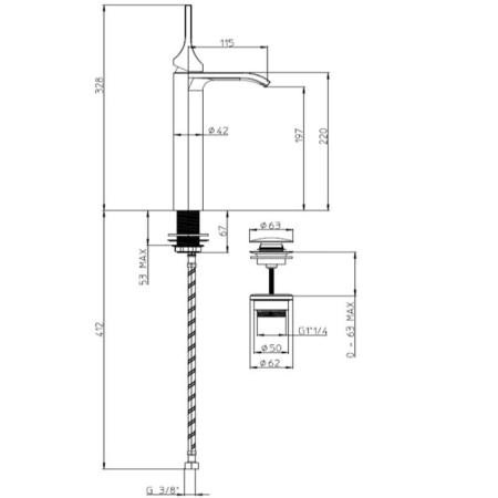 Смеситель для раковины высокий Bossini Apice E89602.030 с донным клапаном, хром
