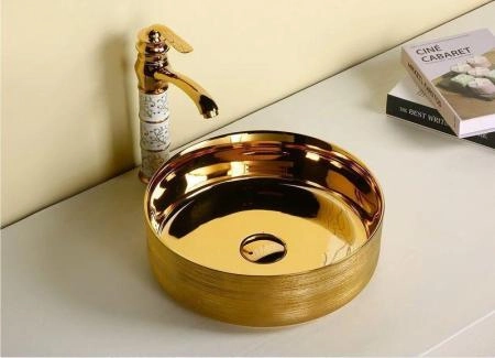 Раковина Cerutti SPA CR7044AS накладная, золото, круглая 360х360х120