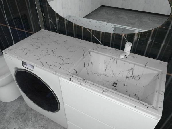 Раковина над стиральной машиной Uperwood Марсал 120 см, правая, белый мрамор