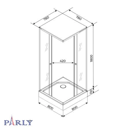Душевой уголок с поддоном PARLY ZFQ81N (80х80х190)