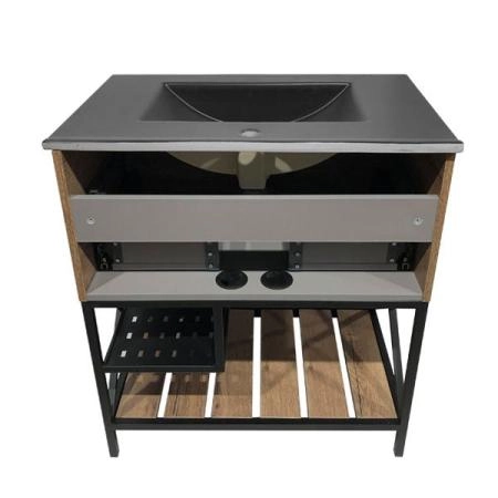 Тумба с раковиной Comforty Бредфорд-75 дуб темный черная матовая