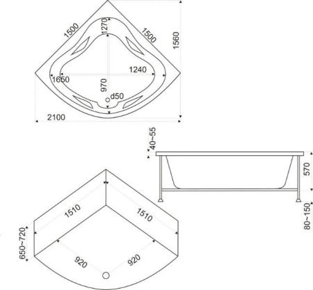 Ванна Bas Империал 150x150 без гидромассажа