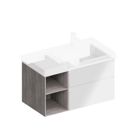 Тумба Kerama Marazzi CUBO КУБО CU.90Rh\WHT правая подвесная с ящиками 90, белая матовая-древесная