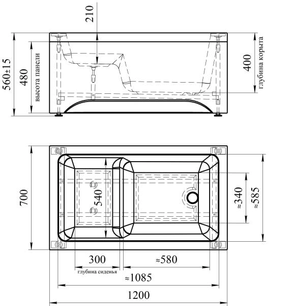 Акриловая ванна Джоанна 120х70, каркас (разборный)