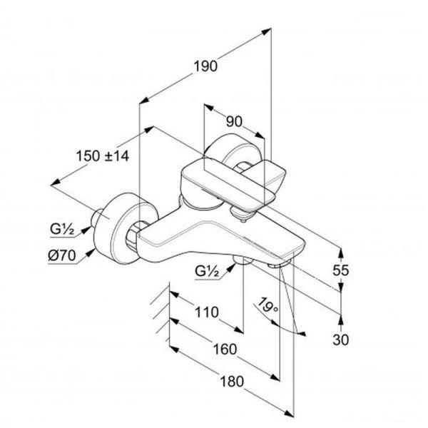 Смеситель KLUDI PURE&STYLE 406813975 для ванны; черный мат