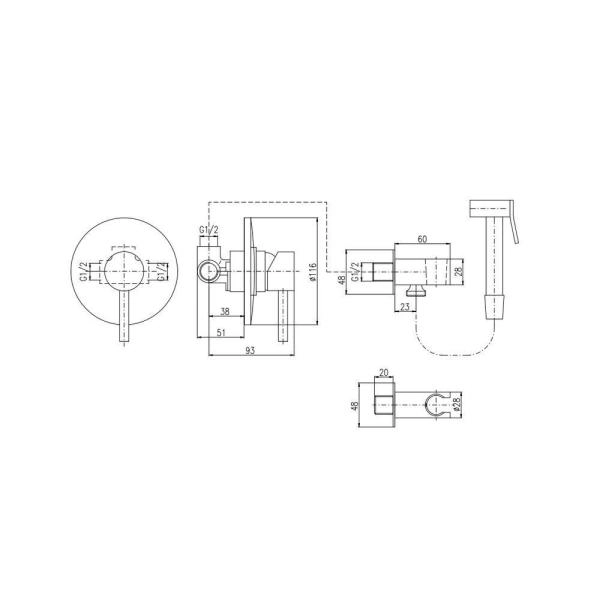 Смеситель Rav Slezak SEINA SE942 для биде, цвет Хром монтирующийся в стену с душем, с стоп вентилем