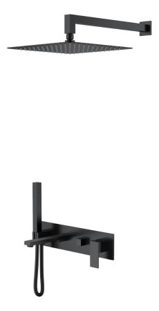 Смеситель встроенный + верхний+ ручной душ Boheme Qubic Matt Black с изливом 474-B