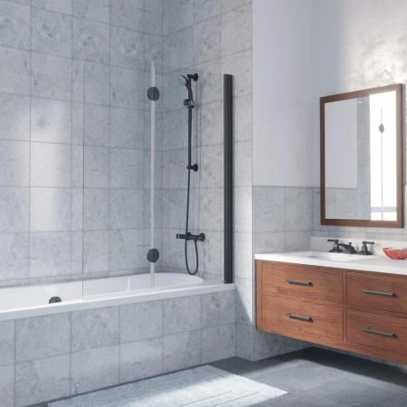 Шторка на ванную Vegas-glass E2V LUX 120 02М 01 R, профиль черный матовый, стекло прозрачное