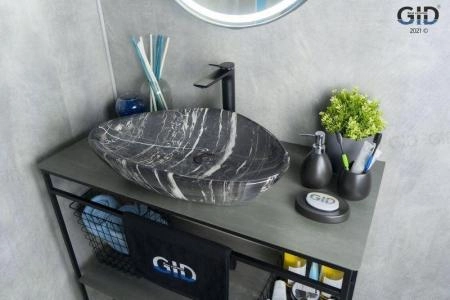 Раковина Gid Mnc206 59x39 на столешницу камень глянцевая