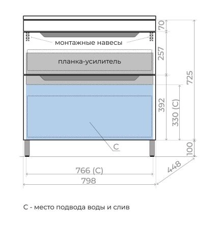 Тумба напольная Style Line Остин под раковину Фортуна 80 2 ящ тауп темный эмаль PLUS