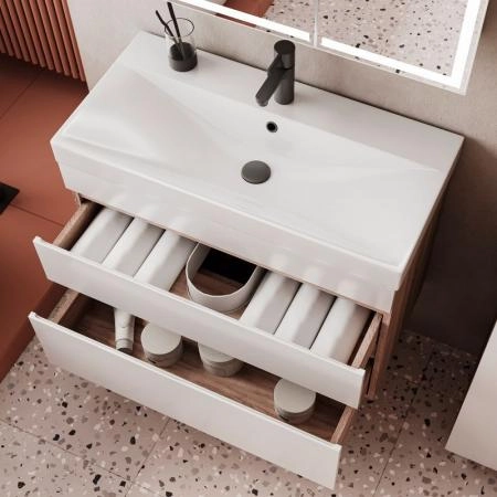 Тумба для ванной Volna Conty 80.2Y Белый/дуб сонома подвесная (9696) раковина отдельно