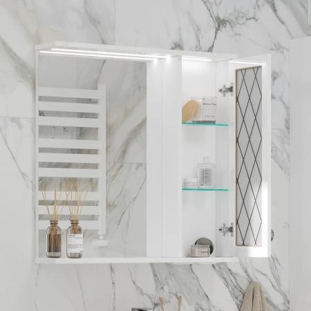 Зеркало-шкаф с LED подсветкой Volna Milena 70 правое белый глянец