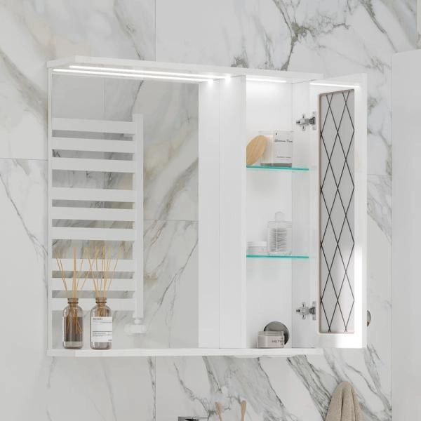 Зеркало-шкаф с LED подсветкой Volna Milena 70 правое белый глянец