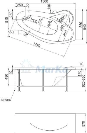 Ванна 1Marka GRACIA 150x94 L см левая без гидромассажа