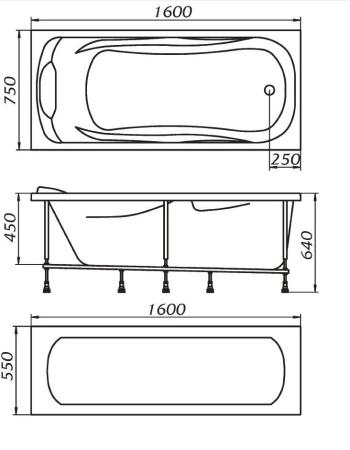 Акриловая ванна 1Marka Kleo 160х75 см без гидромассажа