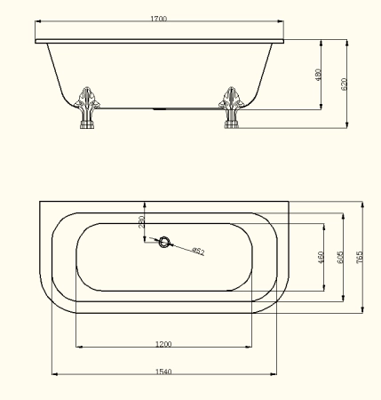 Ванна Magliezza ELENA CR 168×78 на ножках хром, акриловая