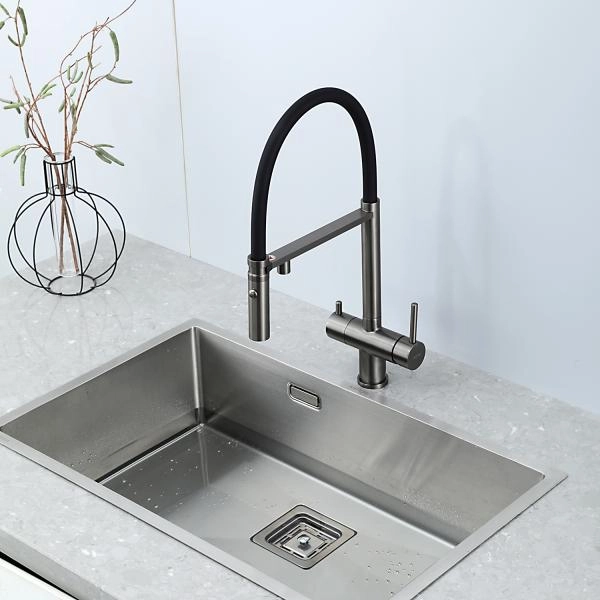 Смеситель GAPPO G4397-89 для кухни с гибким изливом и подключением фильтра, оружейная сталь
