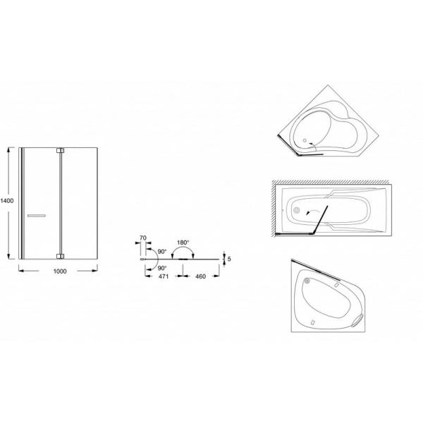 Шторка на ванну Jacob Delafon BAIN-DOUCHE E4931-GA 100x140 см