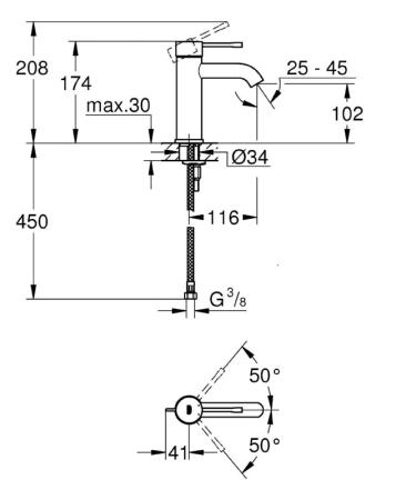 Смеситель Grohe Essence New 23590001 для раковины S-Size II,гладкий корпус