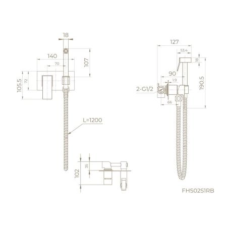 Гигиенический душ KNOTLOR MIST FHS02S1RB, со смесителем встраиваемый бронза