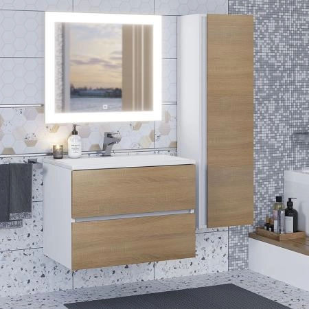 Тумба с раковиной Uperwood Barsa 70 см, раковина белая, подвесная тумба белая/дуб сонома