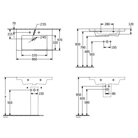 Villeroy&Boch Subway 3.0 Раковина 80х47х16.5см., 1 отв., подвесная, цвет: альпийский белый