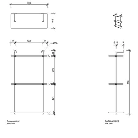 Decor Walther DW 016 Полочка 40x16x65см, 3 стеклянных яруса, подвесной, цвет: хром
