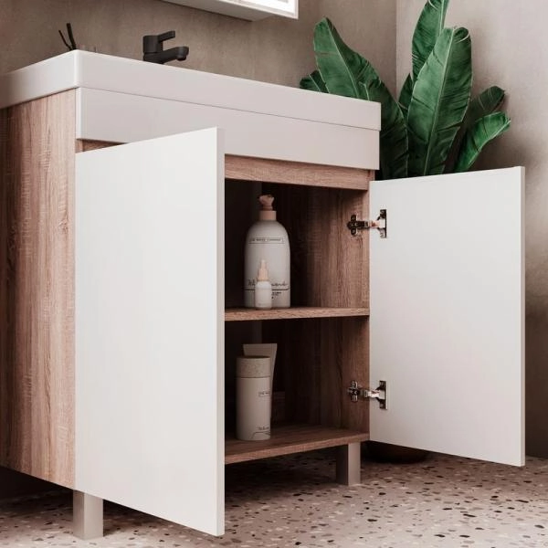 Тумба для ванной Volna Conty 80.2D Белый/дуб сономанапольная (9696) раковина отдельно