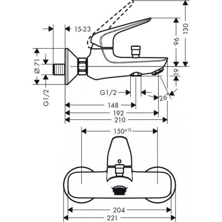 Hansgrohe 71046000 Novus Смеситель для ванны с защитной коматовый белыйинацией, хром