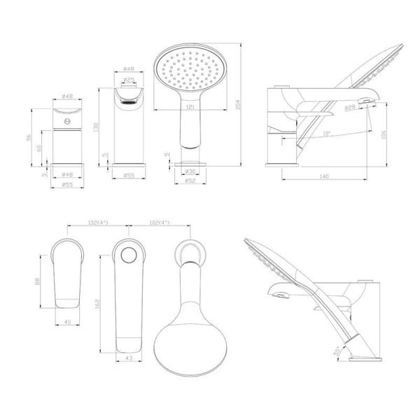 Смеситель Rossinka W40-39 на борт ванны на 3 отверстия