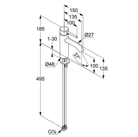 Смеситель KLUDI BOZZ 382820576 для раковины без донного клапана 100 хром