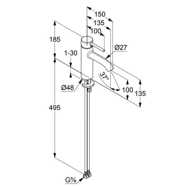 Смеситель KLUDI BOZZ 382820576 для раковины без донного клапана 100 хром