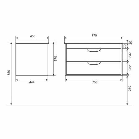 Тумба с раковиной для ванной Uperwood Modul 80 см, подвесная, матовая, белая/графит