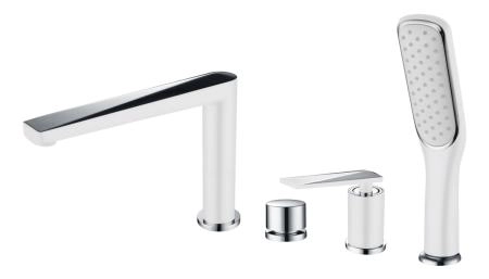 Смеситель врезной на борт ванны Boheme VENTURO белый + хром 370-W