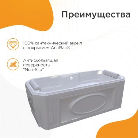 Ванна "ФЕРНАНДО" (чаша, рама-подставка на декоративных ножках, комплект панелей, подголовник - 2 шт., исполнение золото)