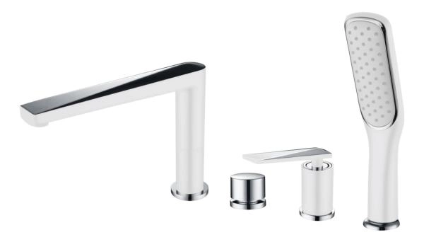 Смеситель врезной на борт ванны Boheme VENTURO белый + хром 370-W